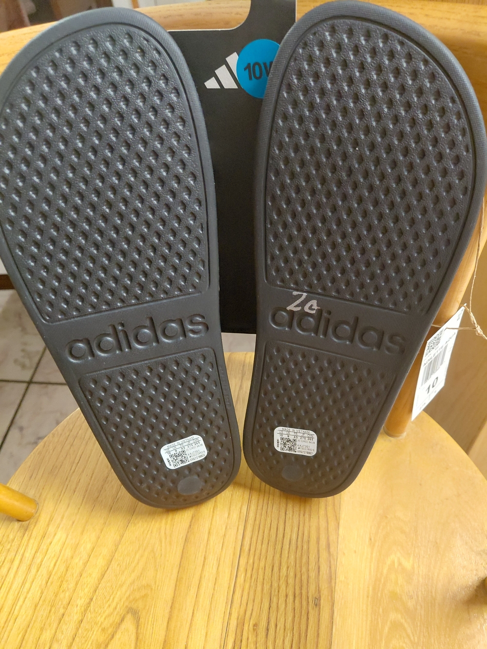 Brand New Women's Adidas Black Slides with Silver Stripes - Picture 3 of 4